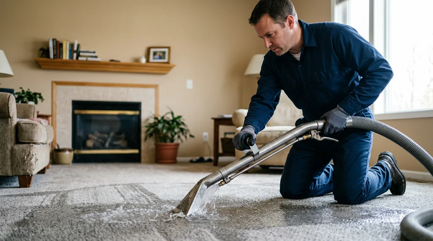 Water damage restoration technician working near Needville, TX